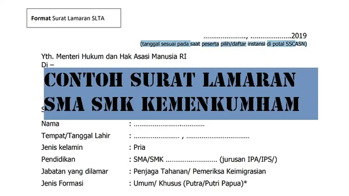 Contoh Surat Lamaran SMA SMK Diploma S1 S2 CPNS 2019 Kemenkumham, File Teks Bisa Di-copy Paste