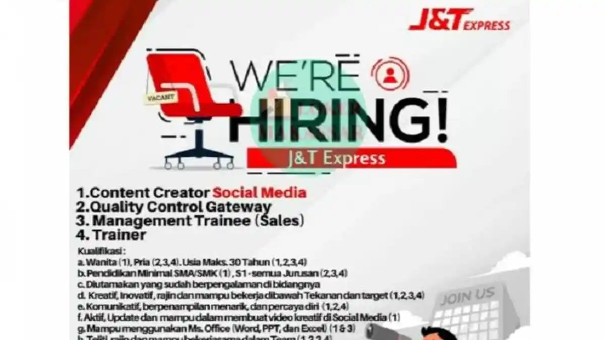J&T Ekspress Buka Lowongan Kerja Makassar 4 Posisi, Ada untuk Tamatan SMA, Ayo Daftar!