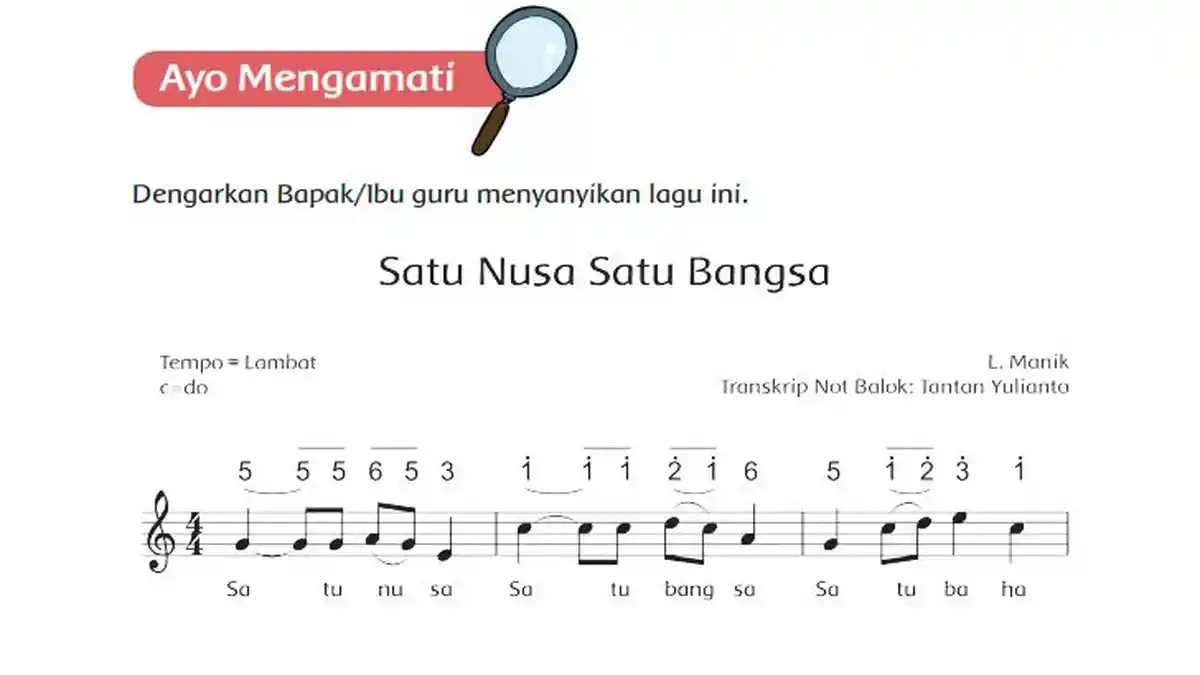 Tandailah Syair Bernada Tinggi dan Bernada Rendah Lagu 'Satu Nusa Satu Bangsa'