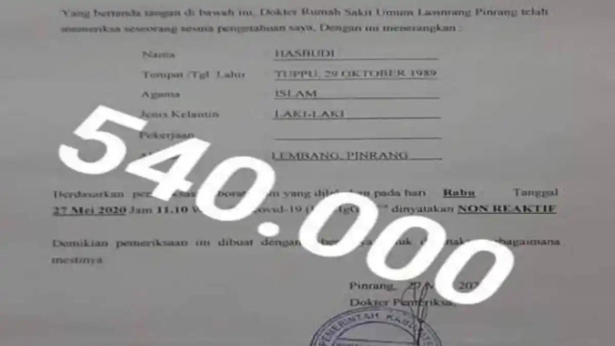 Benarkah Surat Keterangan Bebas Covid-19 Berbayar ? Ini Penjelasan Gugus Tugas Pinrang
