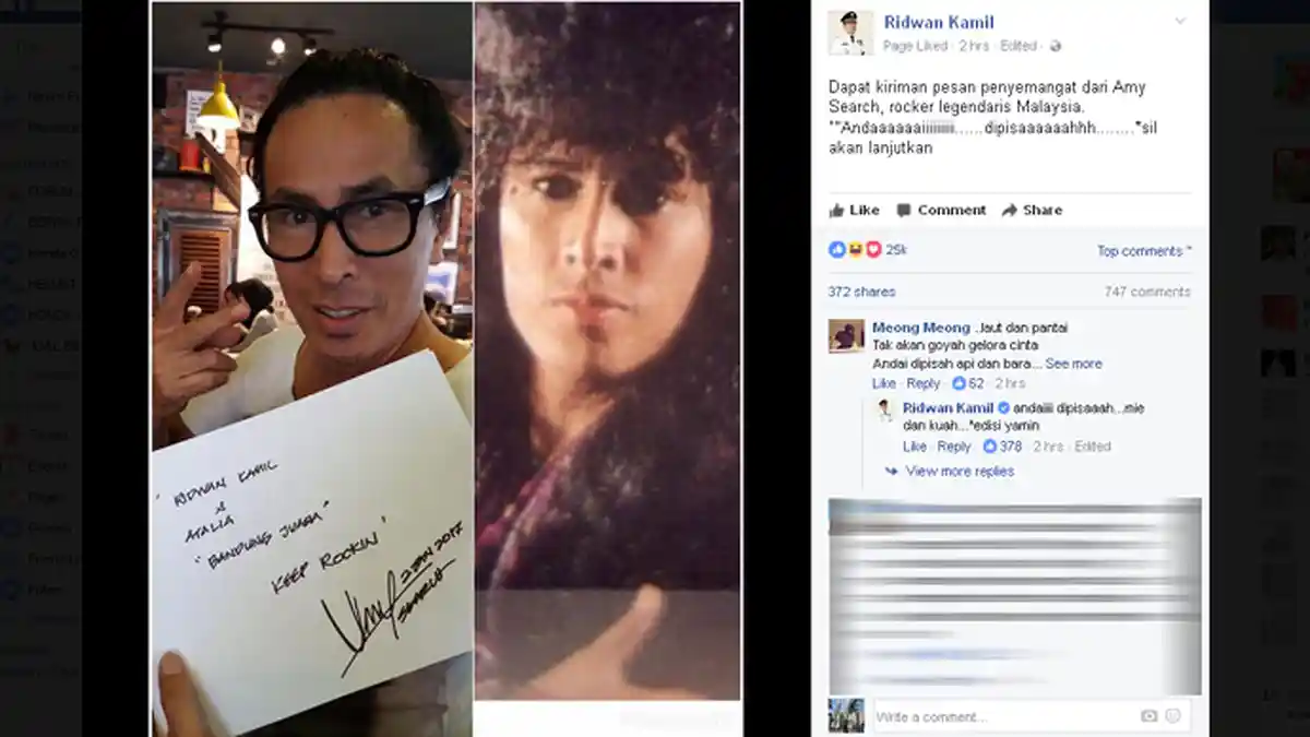 Ridwan Kamil Dapat Pesan Penyemangat dari Rocker Legendaris Malaysia: Andai Dipisah Mie dan Kuah