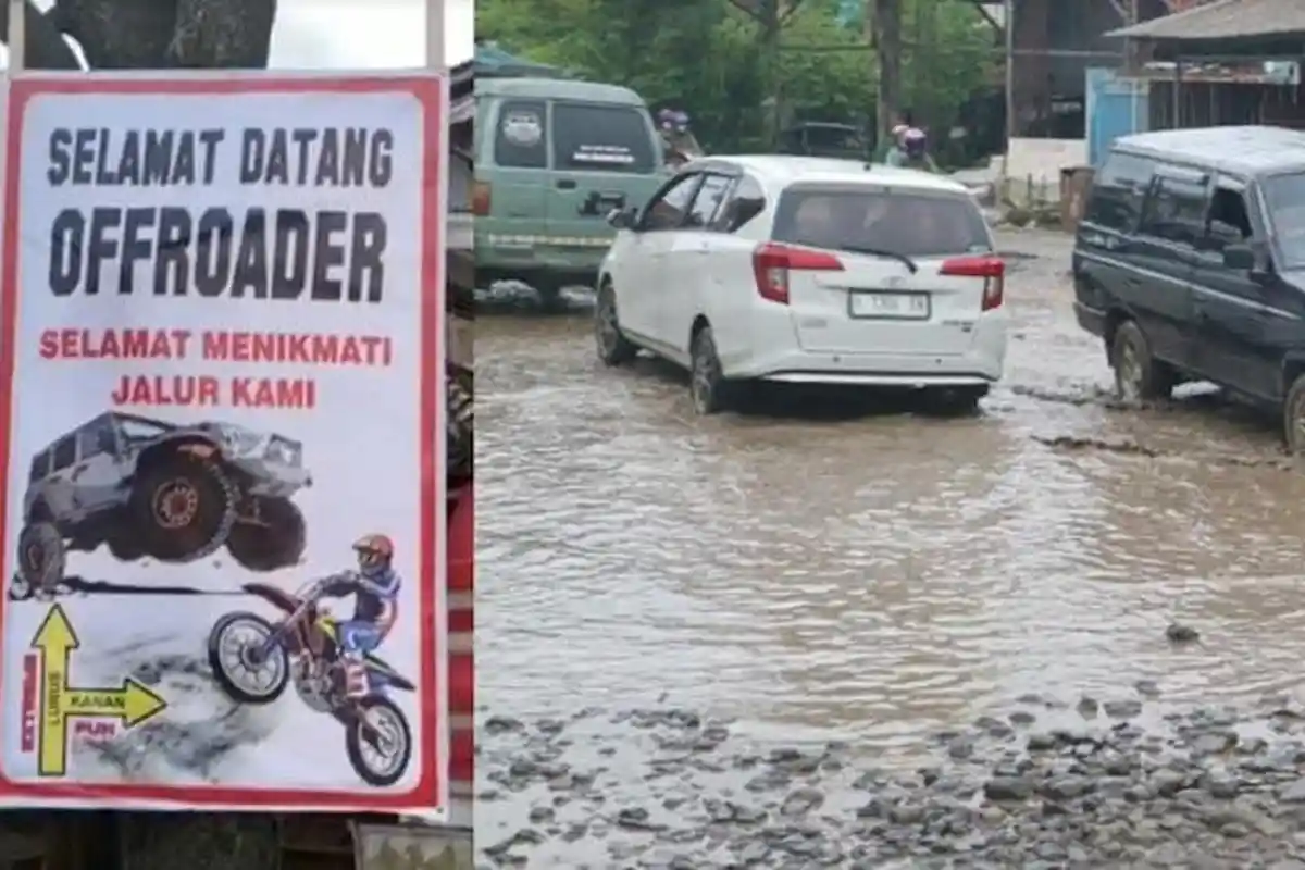 Kesal Jalan Rusak, Warga di Pati Pasang Spanduk "Selamat Datang Offroader"