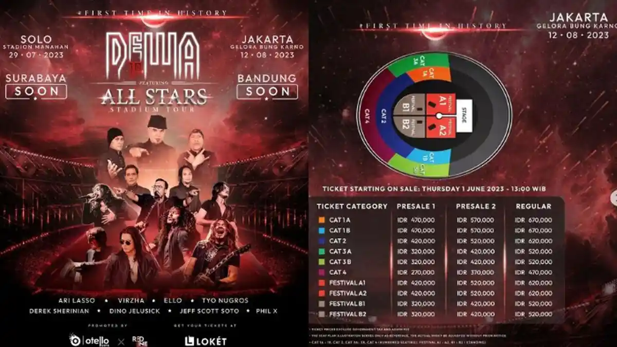 Daftar Harga Tiket Konser Dewa 19 All Stars Stadium Tour 2023 Bareng Musisi Legend Dunia di SUGBK
