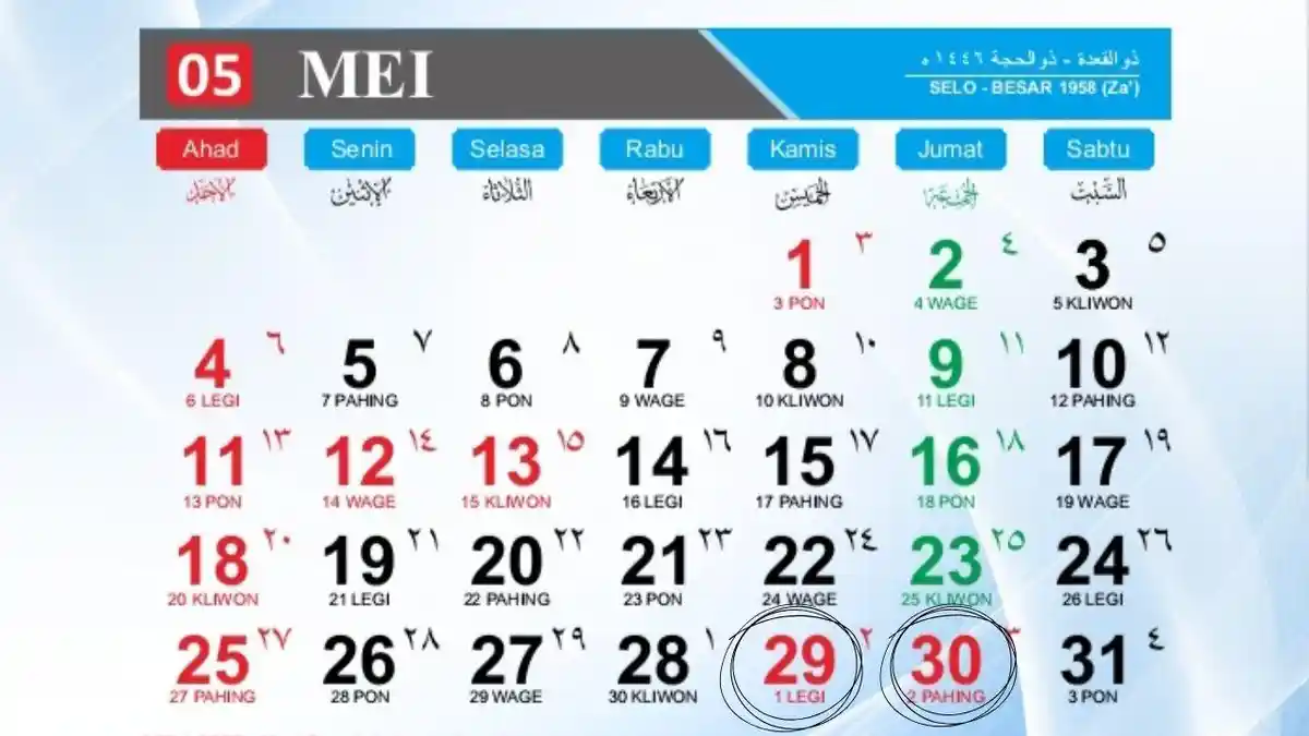 29 dan 30 Mei 2025 Tanggal Merah Hari Libur Apa? Cek Kalender Libur Panjang Akhir Mei 2025