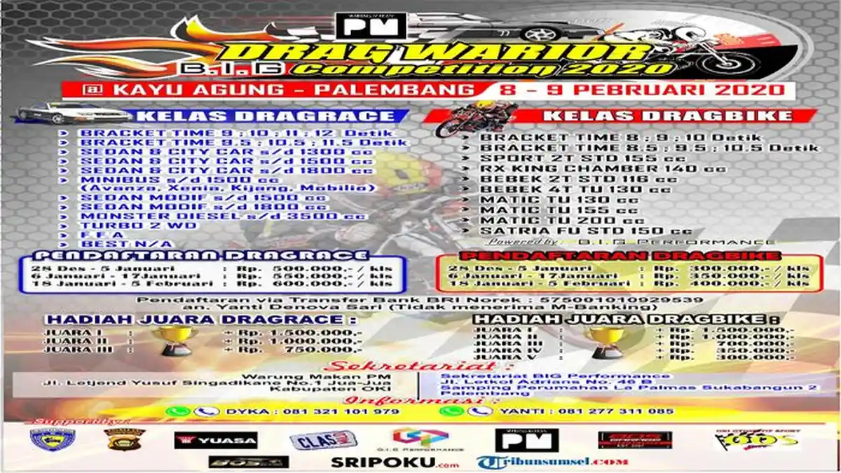 Kompetisi Drag Warior B.I.G Competition Berhadiah Jutaan Rupiah, Dilaksanakan di GOR Biduk Kajang