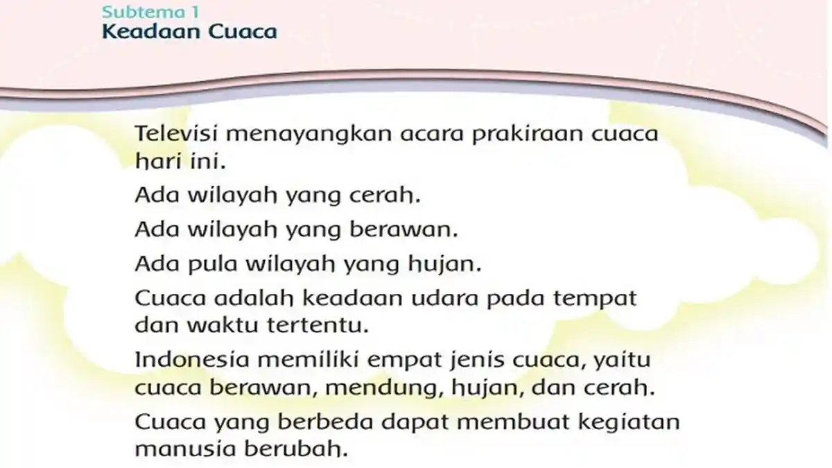 Kunci Jawaban Tema 5 Kelas 3 SD/MI Halaman 3, 4, 5, dan 7 Keadaan Cuaca