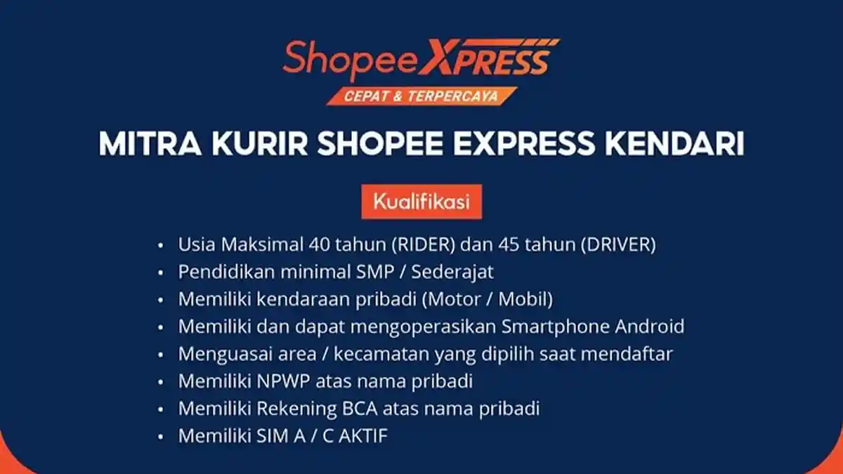 Lowongan Kerja Kendari, Shopee Xpress Buka Rekrutmen Mitra Kurir, Klik Link Daftar di Sini