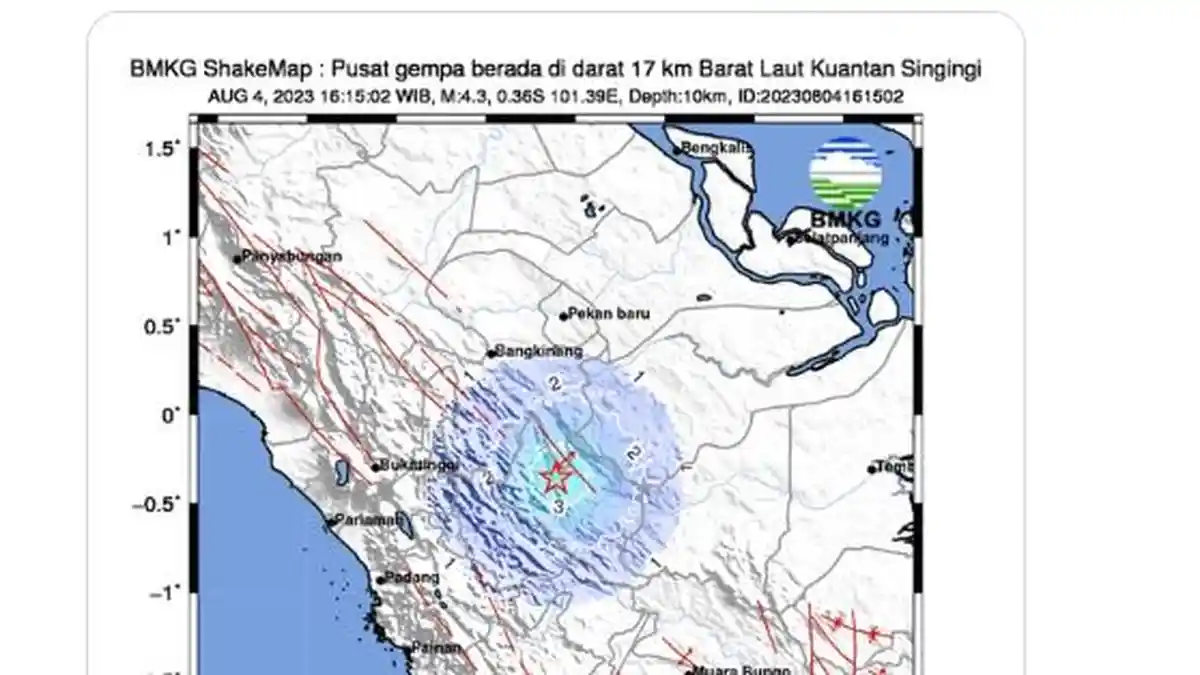 BMKG Pekanbaru Benarkan Gempa di Kuansing 4,3 Magnitude