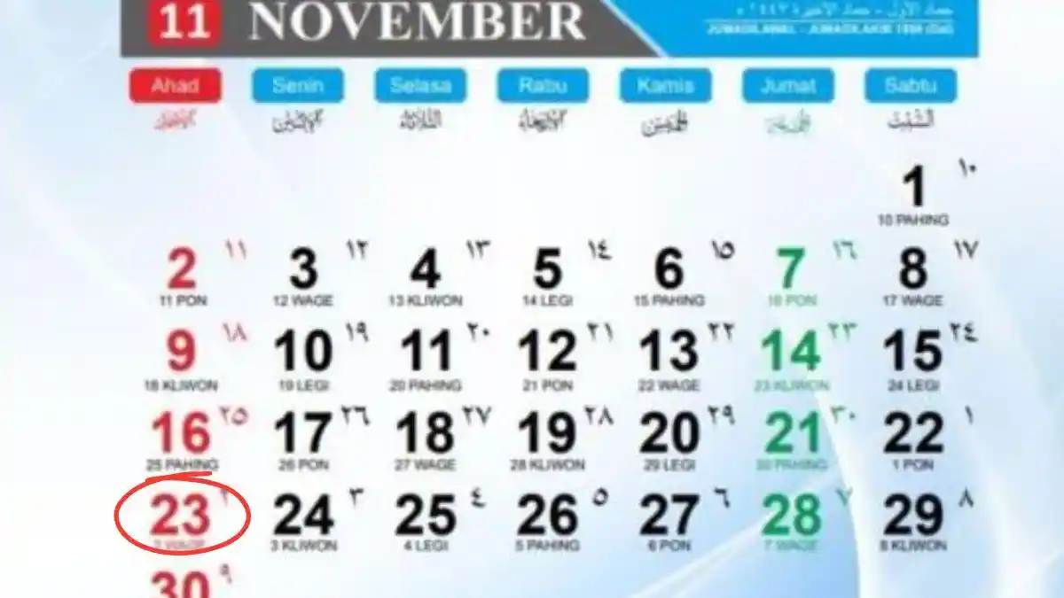 Tanggal 23 November Hari Apa? Cek Kalender 2025, Nikmati Long Weekend Terakhir