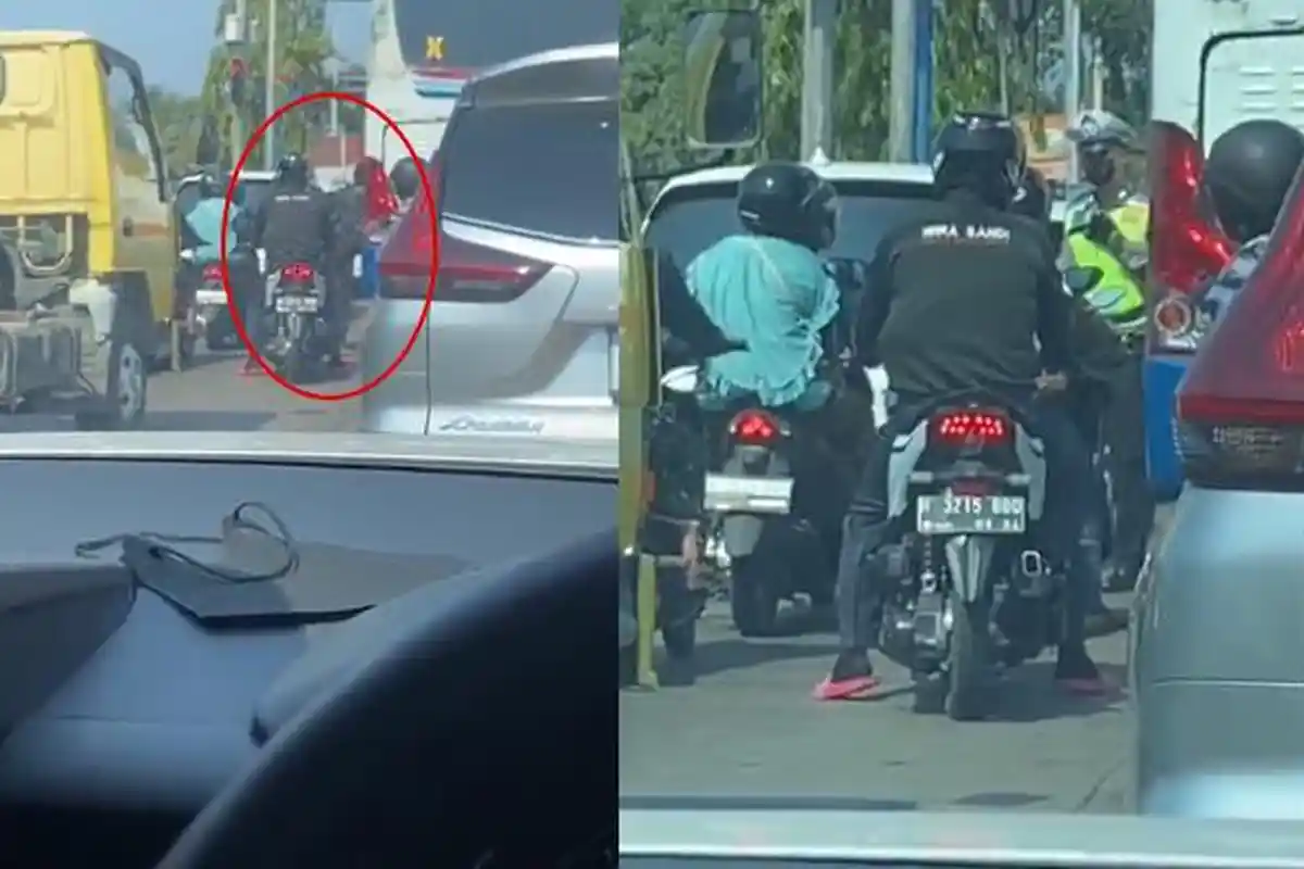Hendak Menghindar dari Tilang Polisi, Pemotor Nekat Masuk dalam Bus Karyawan, Videonya Viral