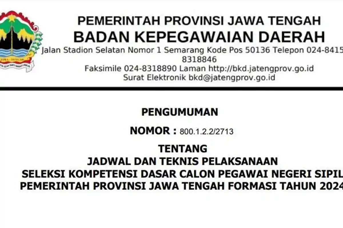 Link Download PDF Jadwal dan Tilok SKD CPNS 2024 Pemprov Jateng, Simak Syarat dan Tata Tertibnya