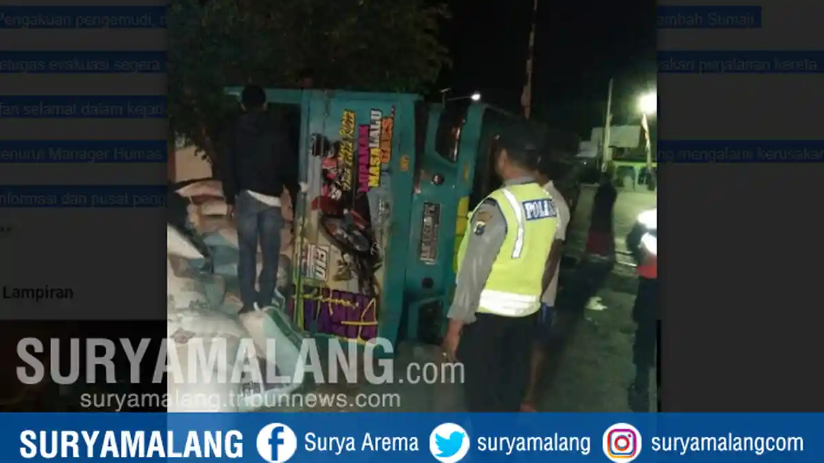 Sopir Tak Kuasai Tikungan Jalan,Truk Pupuk Kandang Terguling Dekat Perlintasan Kereta Api