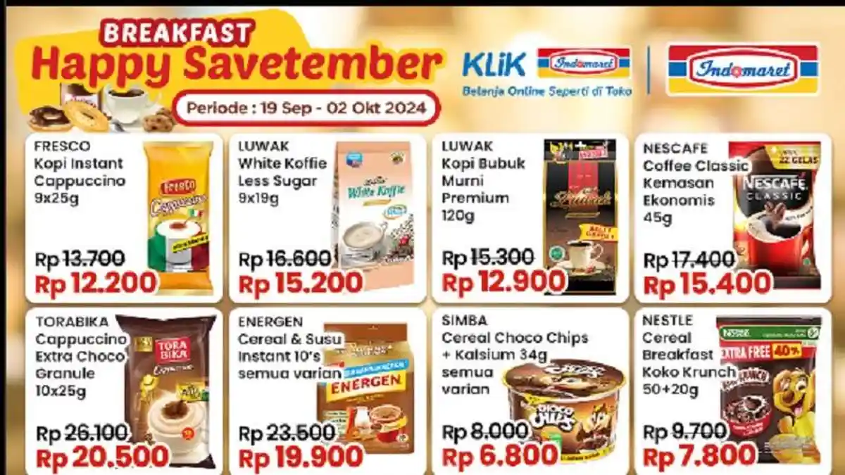 Promo Indomaret Hari Ini 20 September Breakfast Happy Ada Sereal,Kopi,Diabetasol, Luwak Hingga Madu