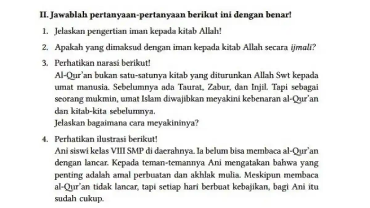 Kunci Jawaban PAI Kelas 8 Kurikulum Merdeka Halaman 54, Mengimani dan Meyakini Kitab Allah SWT