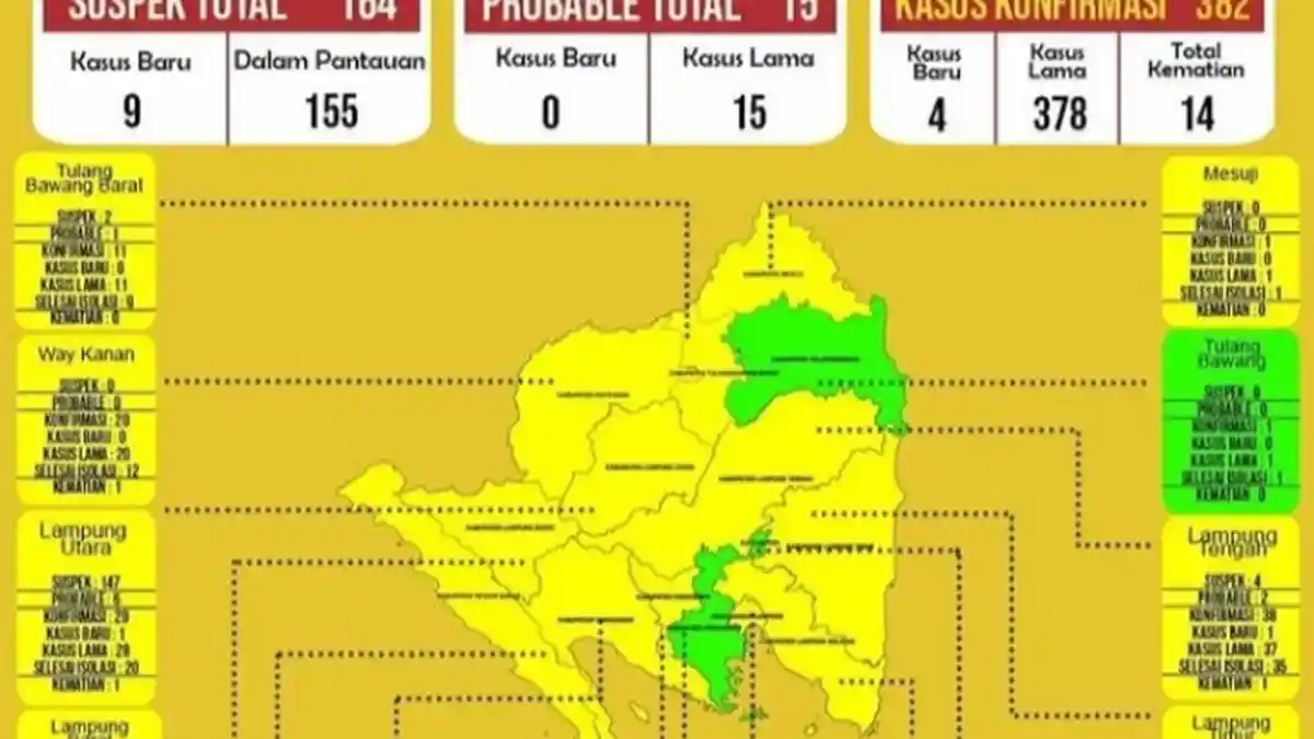 UPDATE Covid-19 di Lampung 29 Agustus, Bertambah 4 Kasus