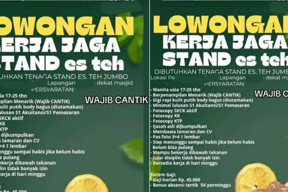 Viral Loker Penjaga Stand Es Teh dengan Syarat Tak Masuk Akal, Harus Gigi Rapi dan Kulit Putih