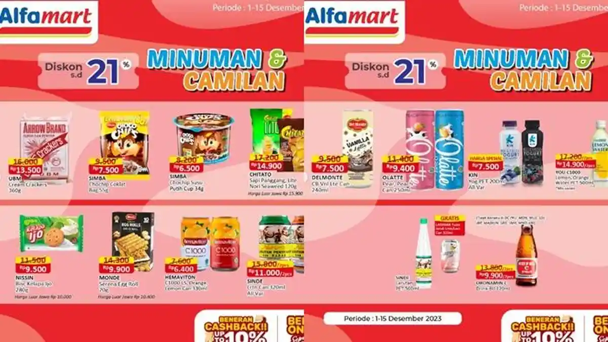Katalog Promo Alfamart Hari ini Rabu 13 Desember 2023, Minuman dan Camilan Diskon 21 Persen