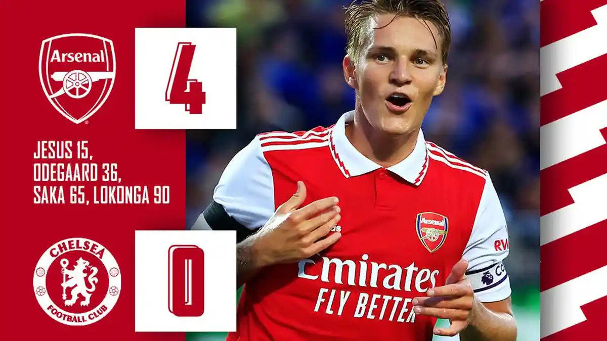 Hasil Arsenal vs Chelsea, Gabriel Jesus, Odegaard, Saka Cetak Gol, Arsenal Menang 4-0