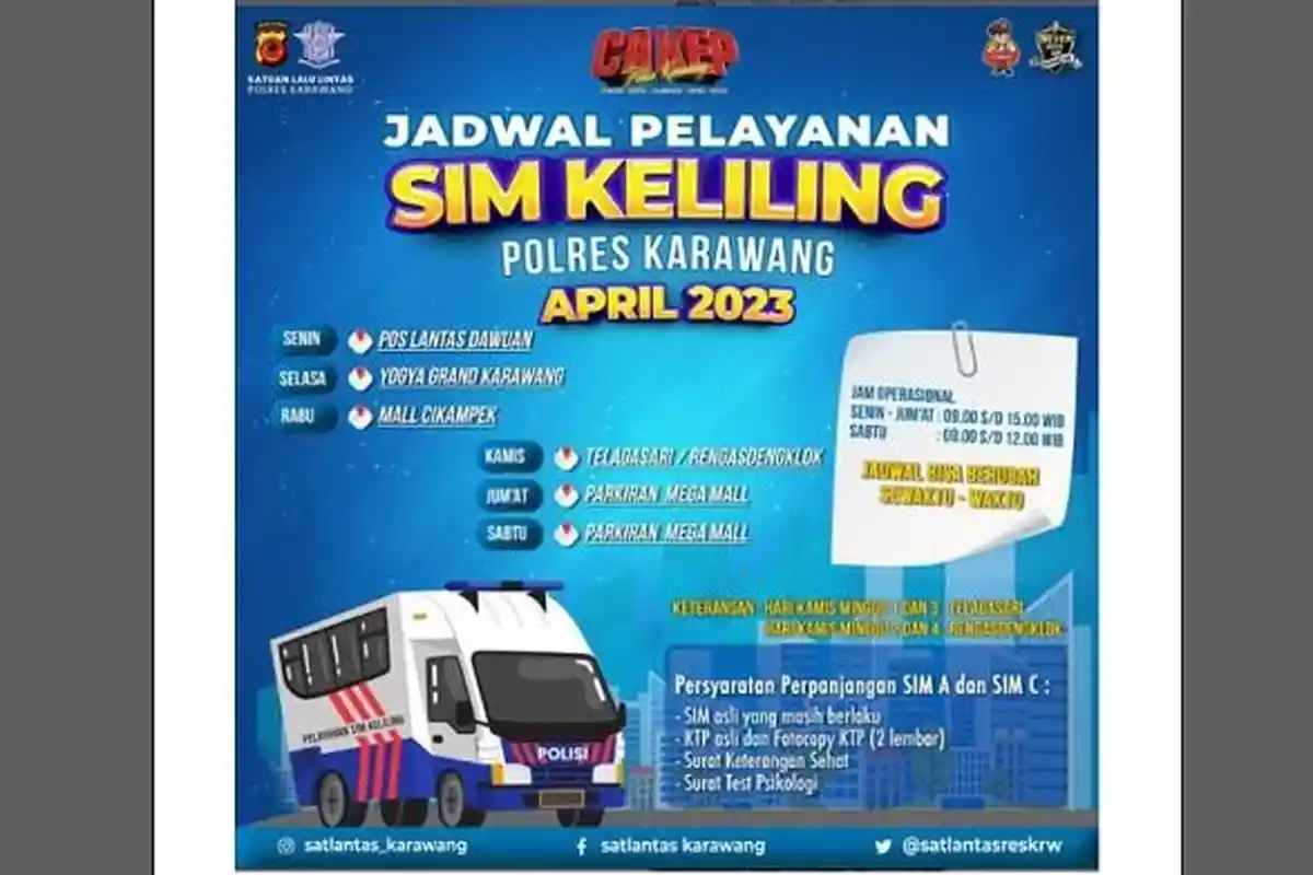 Jadwal Layanan SIM Keliling Karawang, Jumat 14 April 2023, Simak Persyaratannya