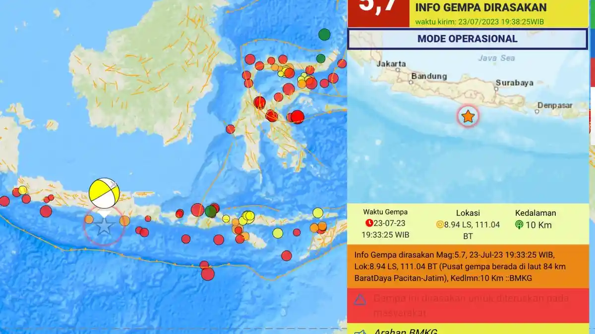 Gempa Bumi Pacitan Jatim Magnitudo 5.7 Minggu 23 Juli 2023, Arahan BMKG : Hati-hati Gempa Susulan