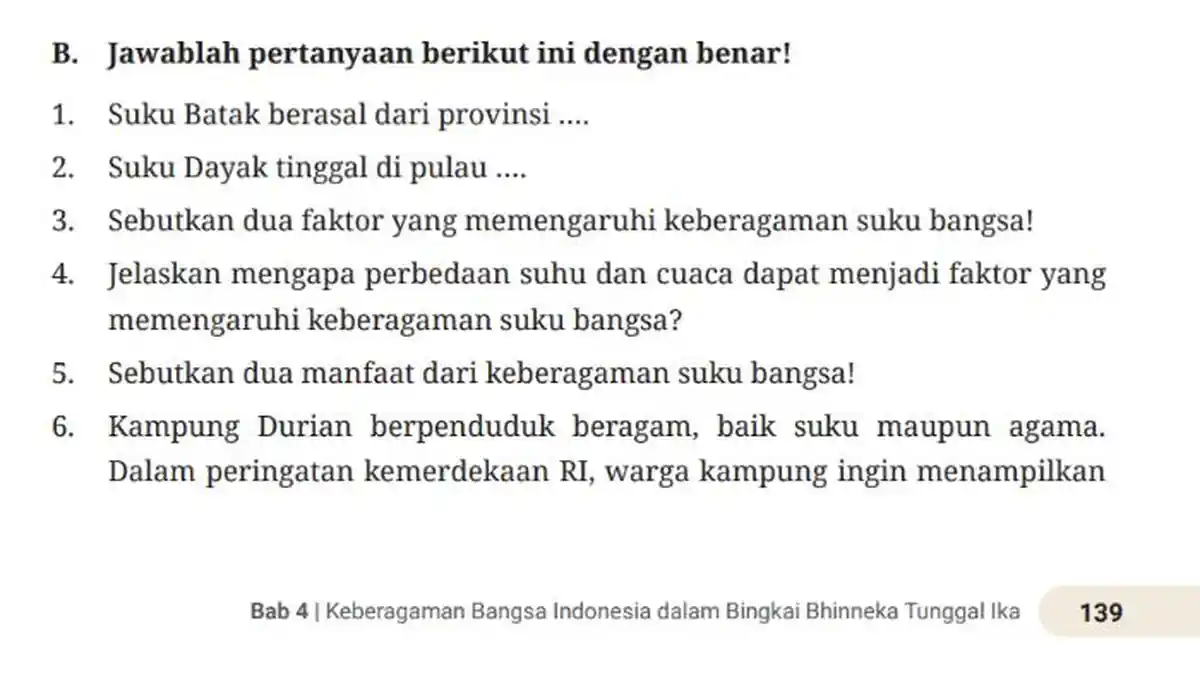 Kunci Jawaban PKN SMP Kelas 7 Kurikulum Merdeka Halaman 139-140, Uji Kompetensi Keberagaman Bangsa