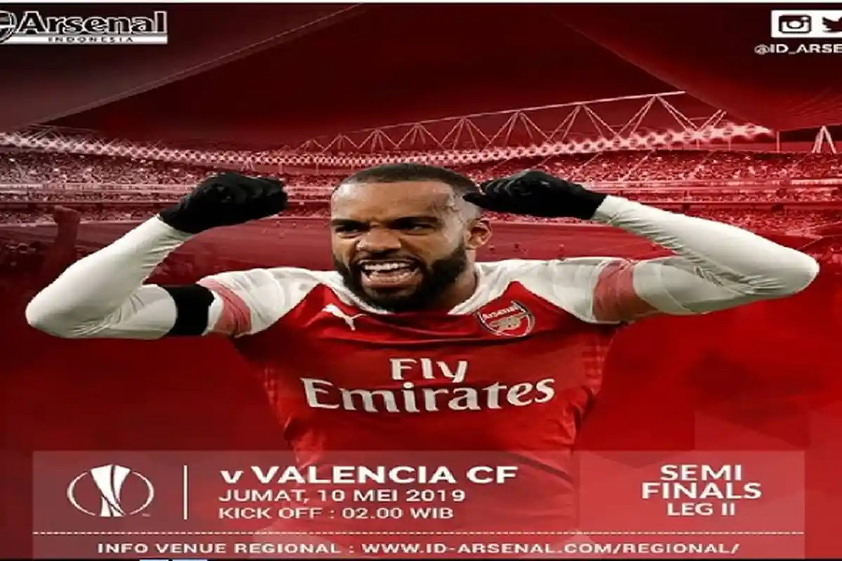 Live RCTI! Live Streaming Valencia vs Arsenal Semifinal Liga Europa via Metube.ID di Jam 02.00 WIB
