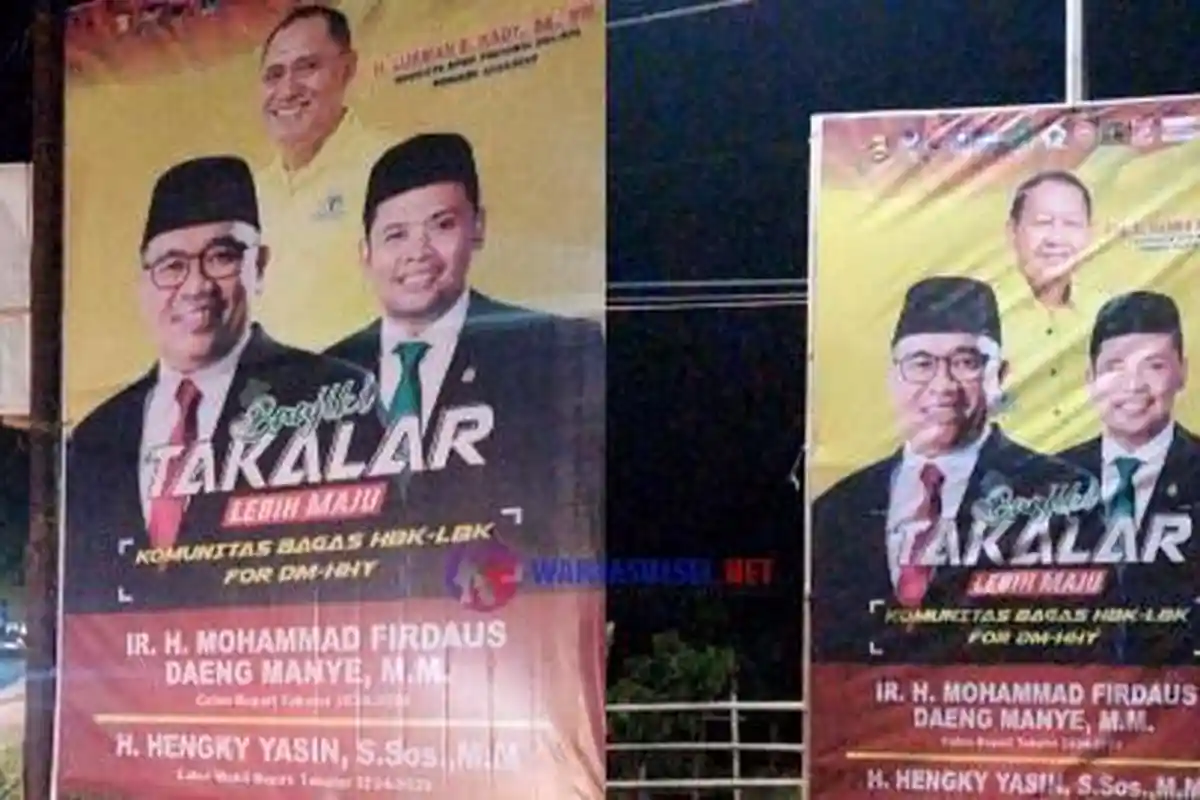 Golkar Penuhi Jalanan Takalar dengan Baliho Firdaus Daeng Manye-Hengky Yasin