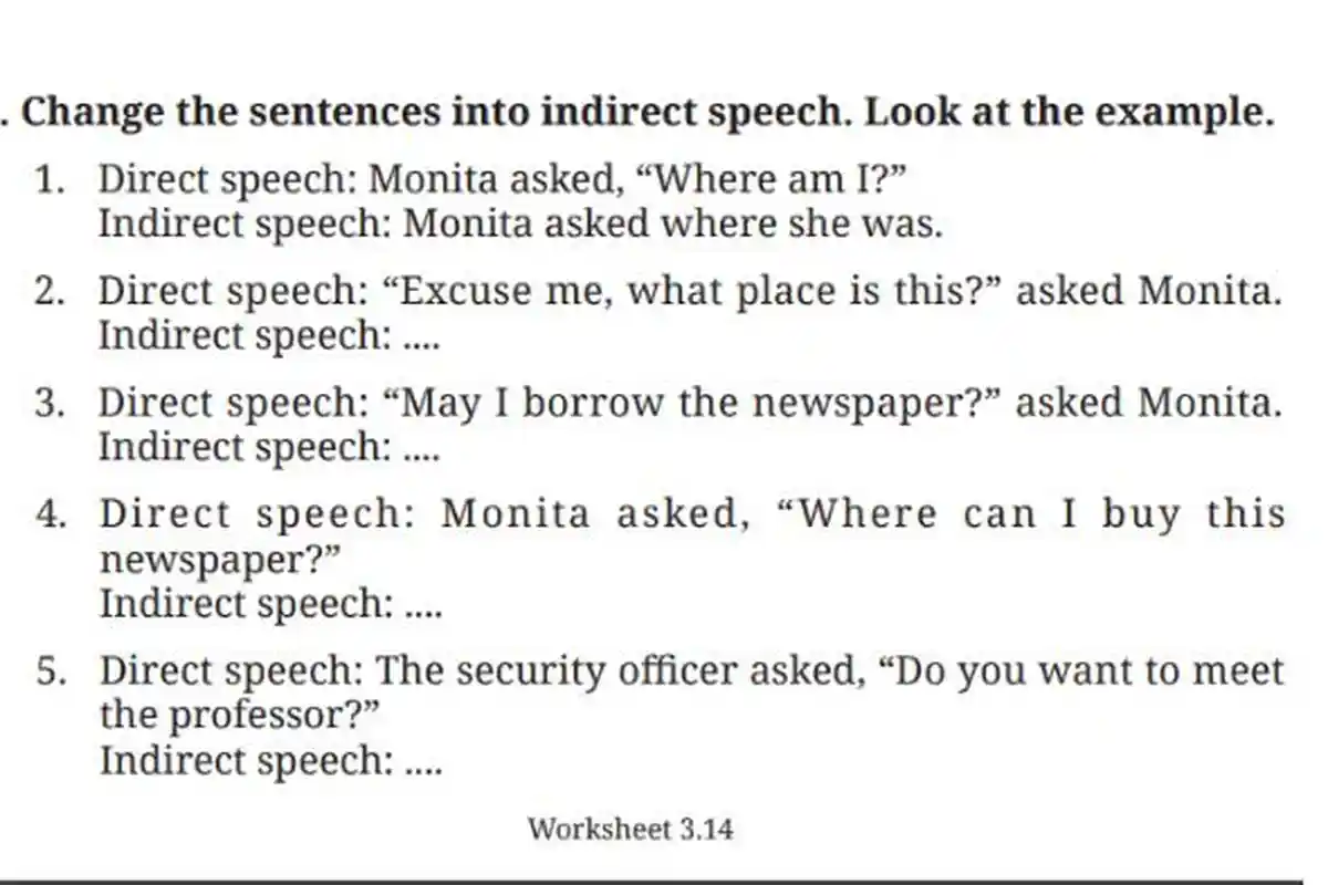 Kunci Jawaban Bahasa Inggris SMP Kelas 9 Kurikulum Merdeka Halaman 176 Worksheet 3.14: Direct Speech