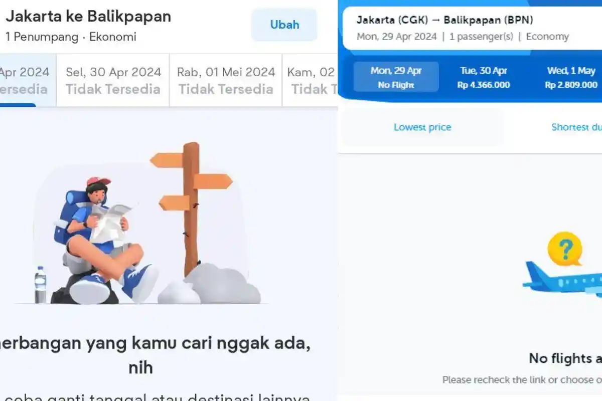 Tiket Pesawat dari 7 Kota Besar di Indonesia Menuju Balikpapan Sold Out sampai Tanggal 2 Mei 2024