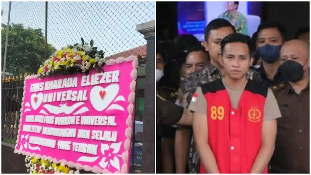 MANISNYA Dukungan Fans Bharada E, Kirim Karangan Bunga Jelang Sidang: 'Kami Akan Tetap Mendukungmu'