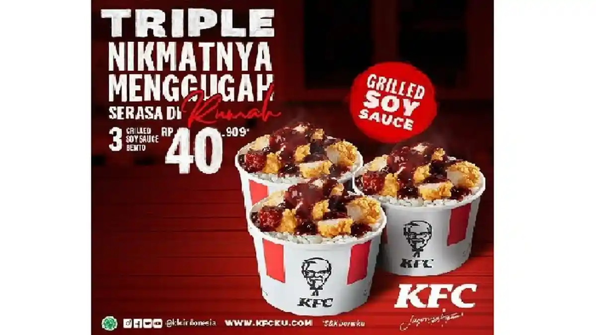 Update Promo KFC Hari ini Selasa 13 April 2021, KFC Triple Grilled Soy Sauce Bento Mulai Rp 40 Ribu