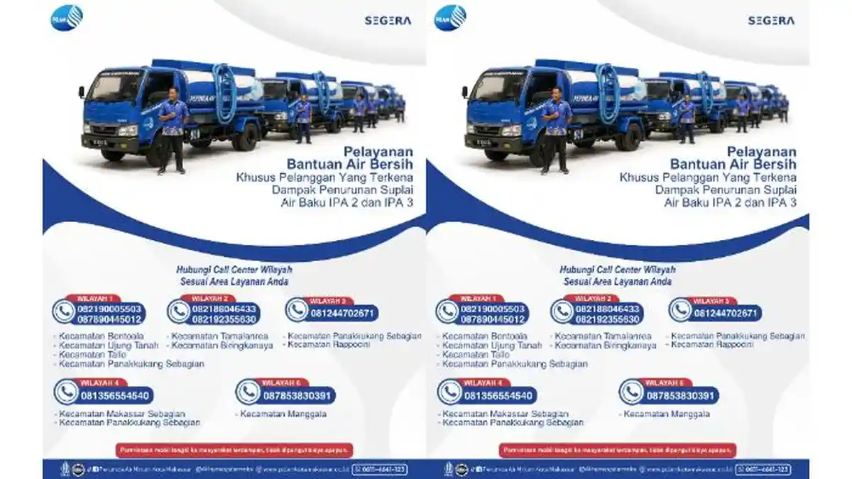 PDAM Makassar Siagakan Mobil Tangki Gratis untuk Pelanggan Terdampak IPA 2 dan IPA 3 - Tribun-timur.com