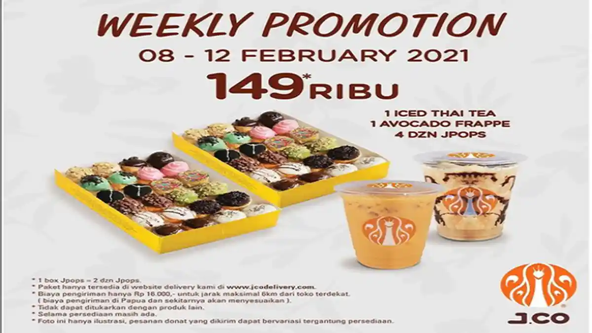 Promo JCO Hari Ini 4 Lusin Donat Jpops dan 2 Minuman Rp 149 Ribu, Bisa Order di www.jcodelivery.com