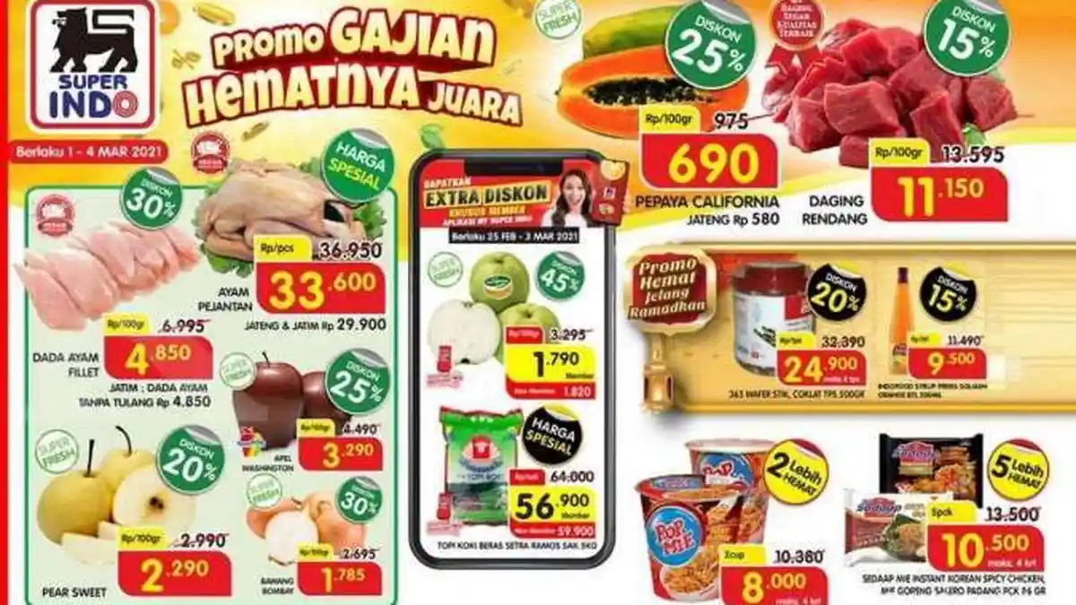 Hari Terakhir Promo Superindo Weekdays 4 Maret 2021, Harga Spesial Daging Ayam, Buah Diskon 25%