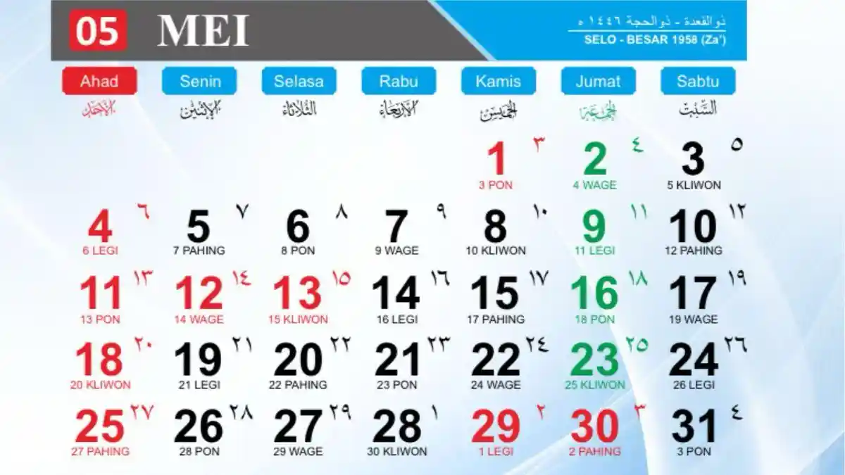 Kalender Mei 2025: Banyak Libur, Ada Tiga Kali Long Weekend Menanti, Ini Jadwal Lengkapnya