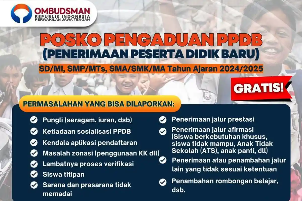 Ombudsman Buka Posko Pengaduan PPBD Jateng, Silakan Hubungi Nomor WhatsApp Ini