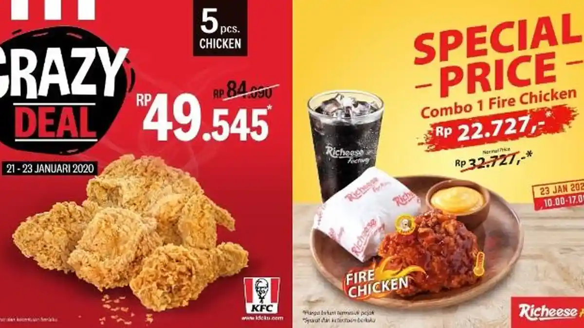 Promo Hari Ini - 4 Restoran Berikan Diskon Spesial: KFC Crazy Deal, Richeese Factory, hingga McD