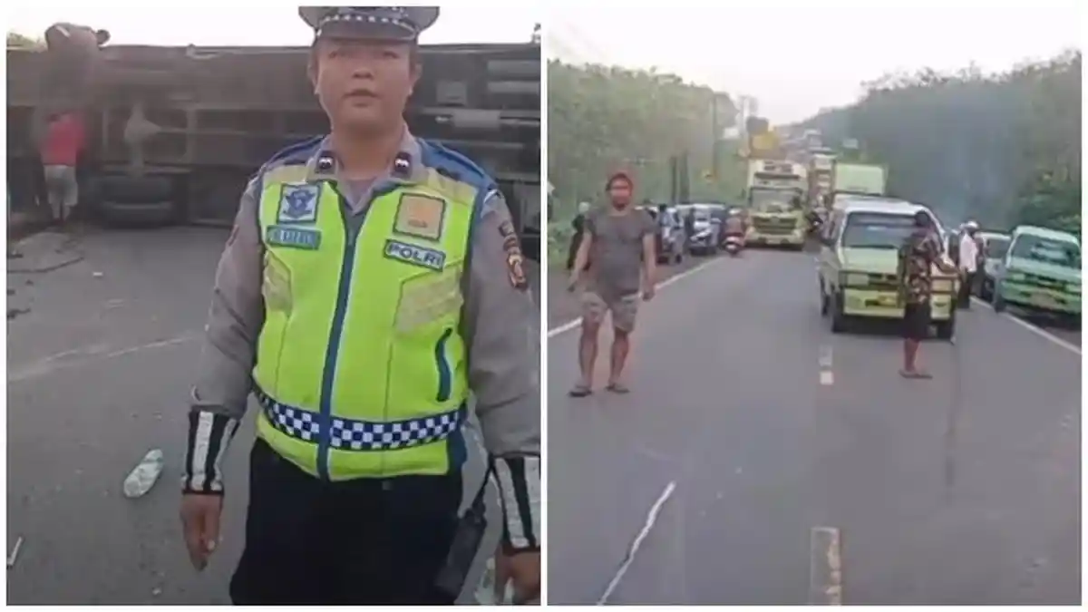 Petugas Masih Berjibaku Evakuasi Truk Box Terbalik di Jalintim-Banyuasin, Arus Lalu Lintas Terkunci