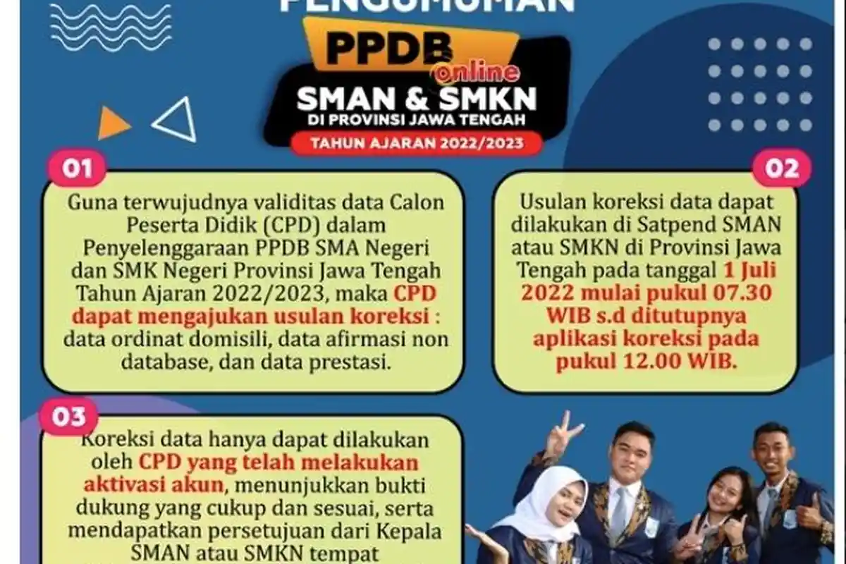 BREAKING NEWS: Koreksi Data PPDB Online SMA/SMK Negeri Jawa Tengah 2022 Dibuka Hingga Pukul 12.00