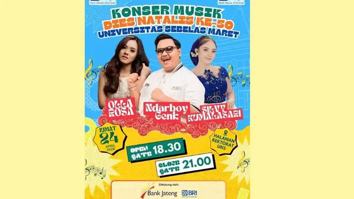INFO Konser Gratis Solo, Konser Musik Dies Natalis ke-50 UNS Ada Ndarboy Genk, Olla Rosa dan Silvy K