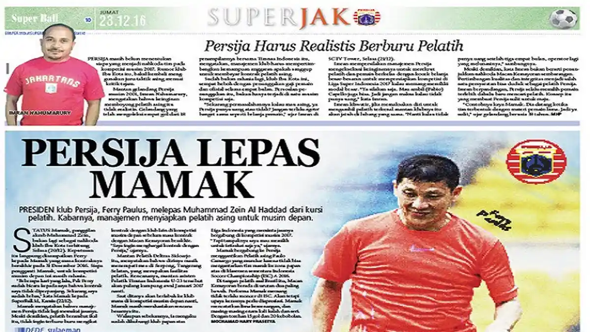 Persija Jakarta Lepas Zein Al Haddad