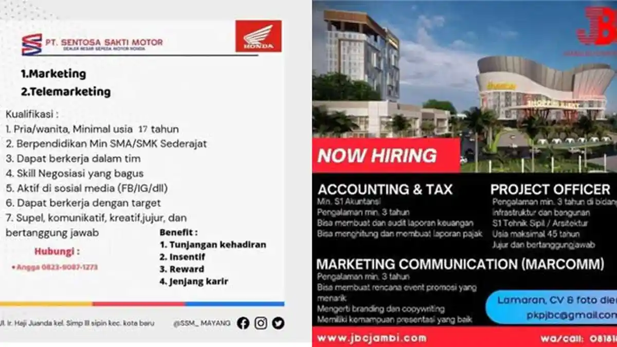 Loker Jambi 4 November 2021 untuk Lulusan SMA hingga Lulusan S1