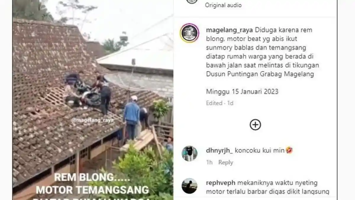 Viral Pengendara Motor di Magelang Nyangkut di Atap Rumah, Warga Sebut Sering Terjadi