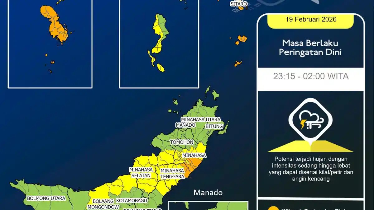 Peringatan Dini Cuaca Sulut Terkini: Waspada Hujan Lebat dan Angin Kencang hingga Pukul 02.00 WITA