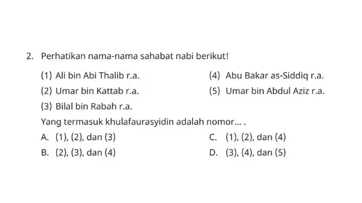 Kunci Jawaban PAI Kelas 5 SD Halaman 248, Yang Termasuk Khulafaurasyidin adalah Nomor . .