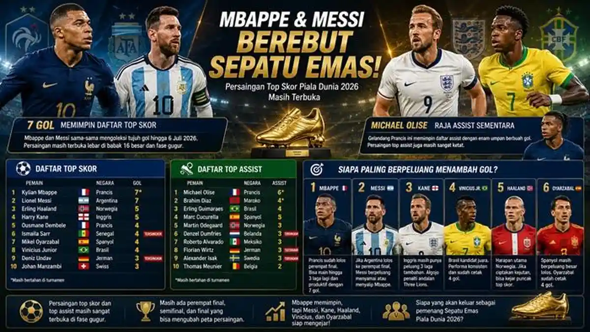 Mbappe Masih Terdepan, Ini Daftar Top Skor dan Top Assist Piala Dunia 2026 Terbaru - Bangkapos.com