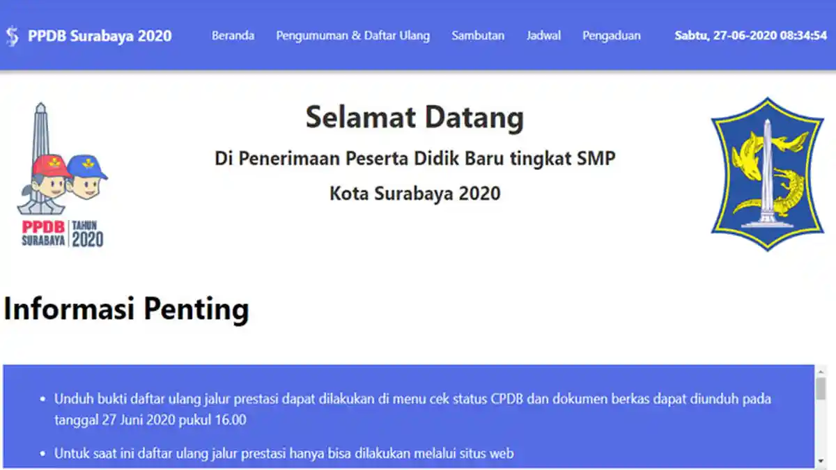 Daftar Ulang Jalur Prestasi PPDB SMP Negeri Kota Surabaya Terakhir Hari Ini
