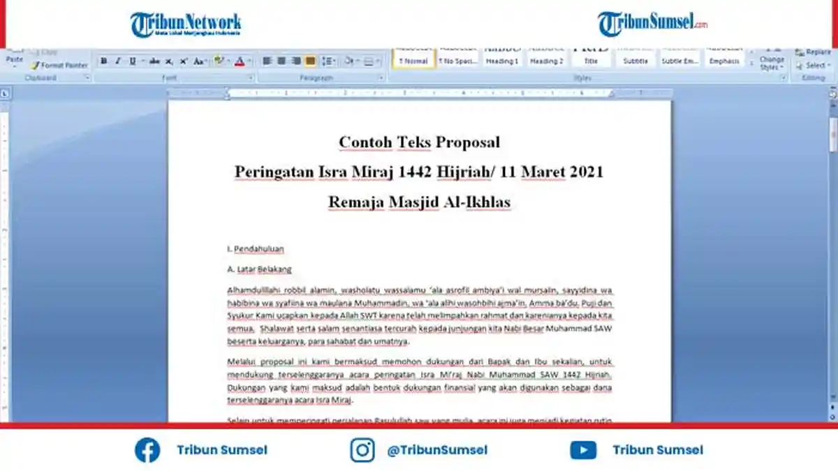 Contoh Teks Proposal Peringatan Isra Miraj 1442 Hijriah/11 Maret 2021 Remaja Masjid Al-Ikhlas