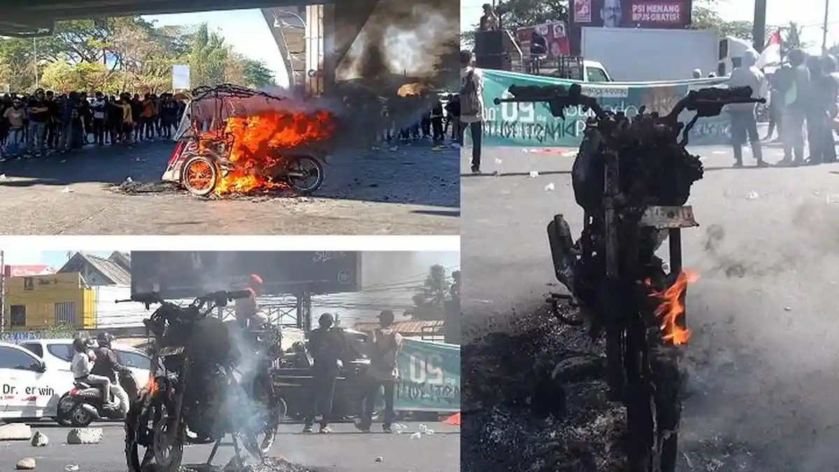 Putusan MK Bolehkan Gibran Jadi Cawapres, Mahasiswa Makassar Bakar Motor dan Bentor