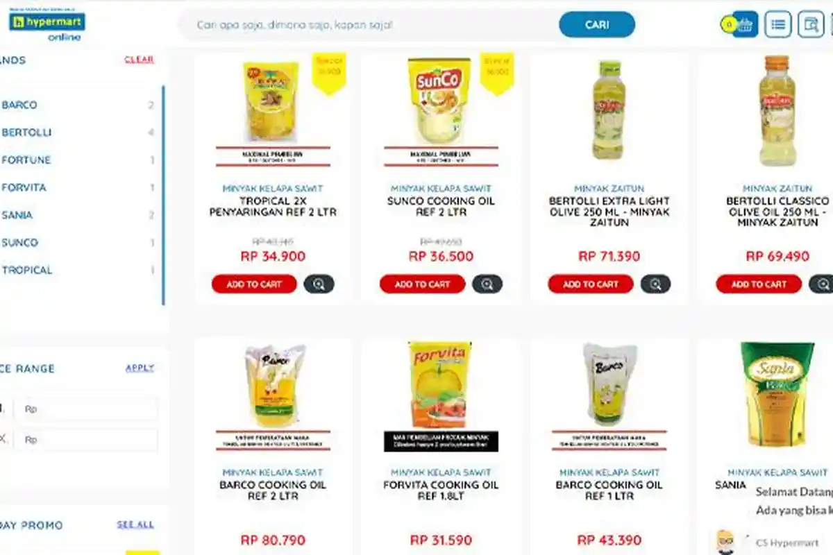 Harga Minyak Goreng di Hypermart Hari Ini Selasa 21 Februari 2023: Forvita Pouch 1,8L Rp 31.590